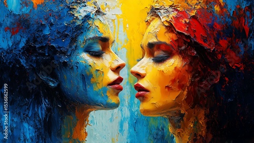 Abstract art illustrating bipolar disorder with vivid contrasting colors symbolizing emotional extremes and mental health challenges. Perfect for psychological themes and discussions.