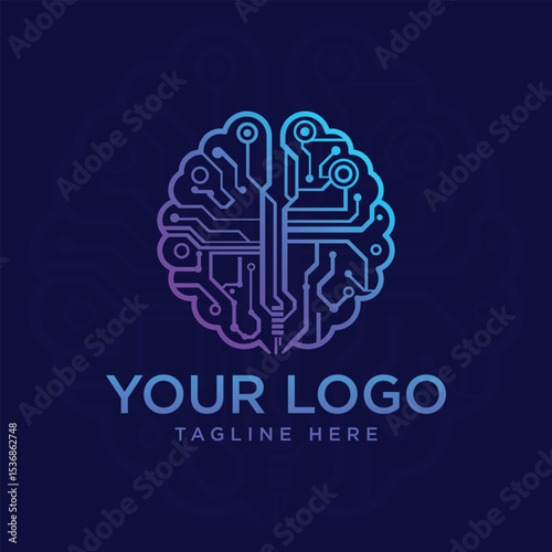 AI Technology Brain Circuit Logo Design