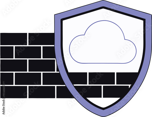 Secure cloud computing architecture with brick wall and shield symbol design