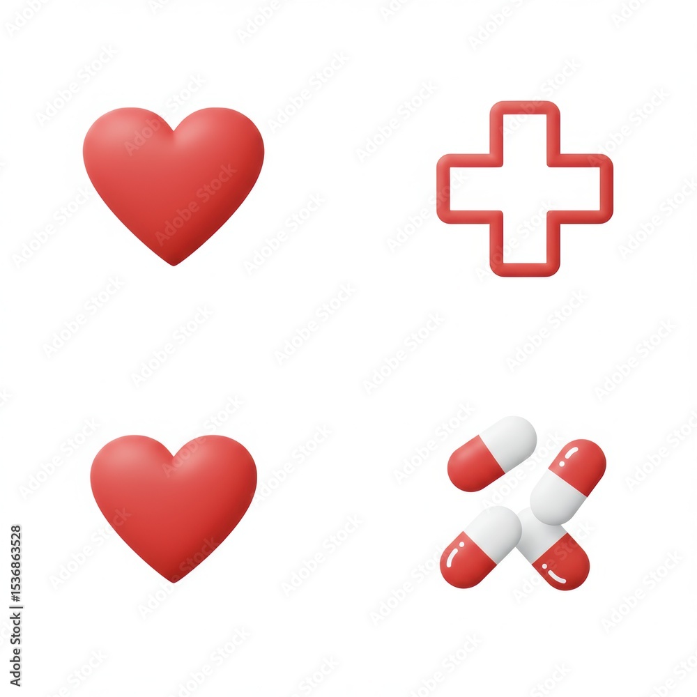 Fototapeta premium Heart and Pill Icon on White