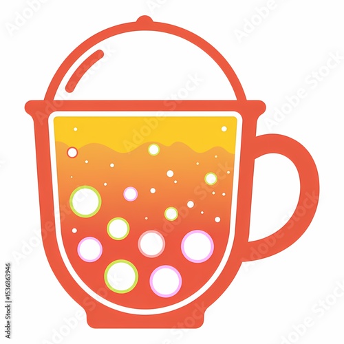 Sparkling Citrus Beverage: An illustration of a vibrant, bubbly citrus beverage in a mug with a lid, perfect for representing refreshment and summer vibes.