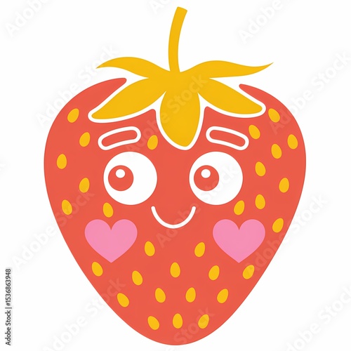 Joyful Strawberry: A whimsical cartoon strawberry with a happy expression, perfect for adding a touch of playful sweetness.