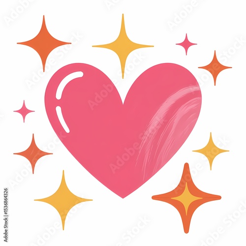Love's Glittering Embrace: A radiant pink heart, encircled by shimmering stars, epitomizes affection, care, and the sparkle of joy, all brought to life with vibrant design.