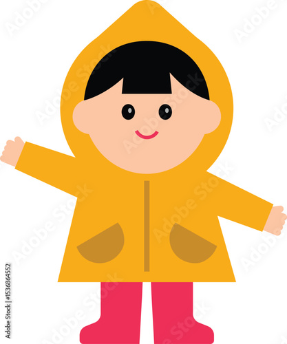 Cute vector illustration of children wearing colorful raincoats and boots. Perfect for educational materials, weather-themed designs, and kids content.