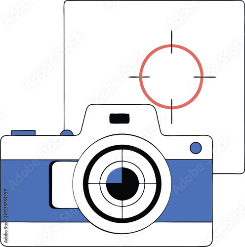 Simple stylized photography camera with target symbol design on a transparent background