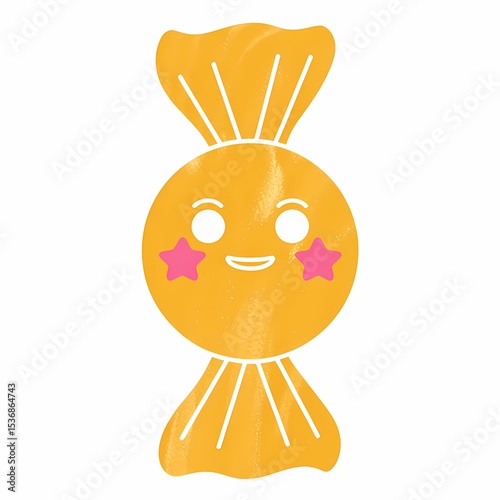 Cheerful Confection: This charming illustration features a delightful, smiling candy character, its expressive face and vibrant design, representing sweetness, joy, and playful indulgence.