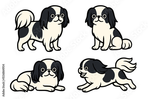  Japanese Chin in various poses and expressions on a transparent background 