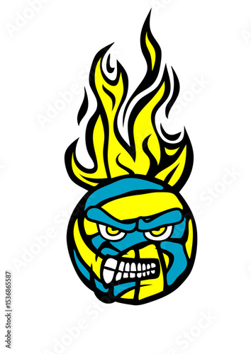 volleyball ou waterpolo face cartoon flamme feroce gueule logo club