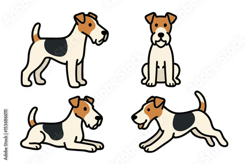 Wire Fox Terrier in different poses on transparent background  