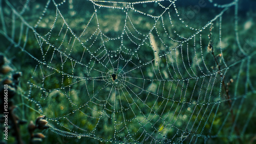 Wallpaper Mural Spider web hanging on the grass and glowing in the morning light. Selective focus on the web. Natural background template. Torontodigital.ca