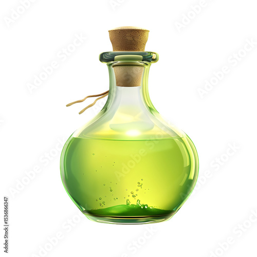 Potion bottle with green liquid and cork
