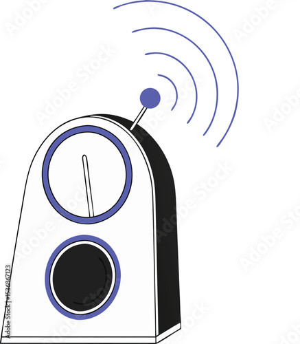 Stylized retro radio illustration broadcasting signals on transparent background