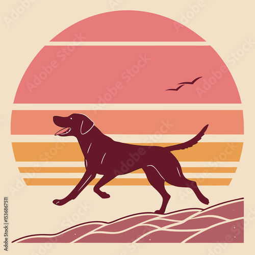 Retro Sunset Labrador Retriever A Vintage Dog Illustration