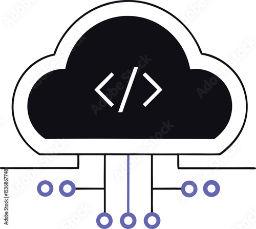 Technology cloud computing icon with code brackets representing digital data