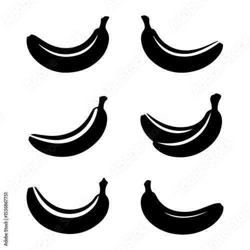 Set of banana silhouette vector on isolated with white background