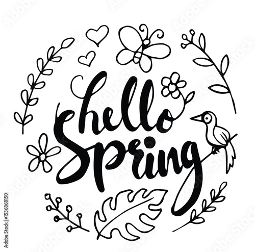 Spring doodle set. Cute set of spring cliparts, hand drawn sketch  vector illustration
