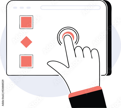 User interface interaction illustrating finger pressing on digital touchscreen button