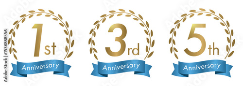 5周年・10周年・15周年・20周年・25周年・30周年のアニバーサリーロゴ(anniversarry logo エンブレム 月桂樹 お祝い ベクター 編集可能 シンプル モノクロ)	
