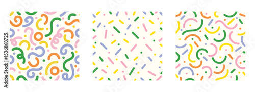 collection of simple seamless patterns abstract doodle colorful geometric lines on white background. cute line doodles for fun kids or childish
