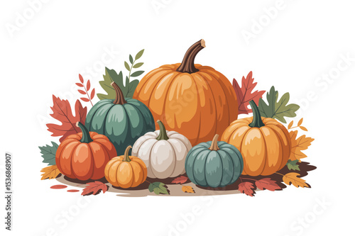 Autumn Harvest A Colorful Collection of Pumpkins and Fall Leaves