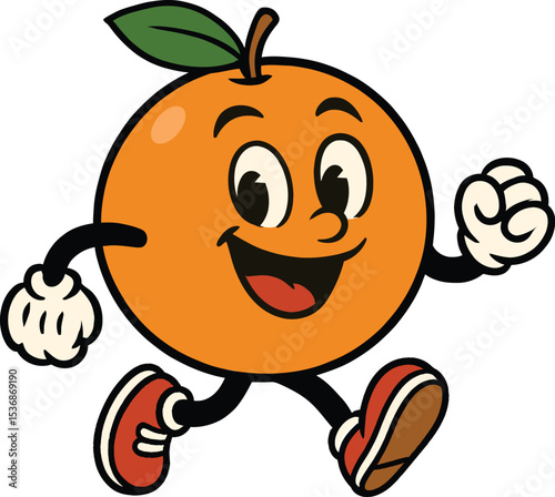 Cheerful Cartoon Orange Mascot Running Energetically