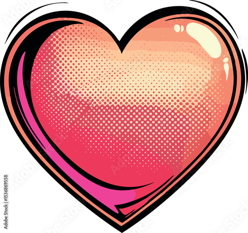 Comic book style heart like icon with halftone shading isolated