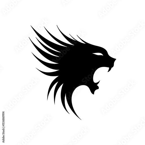 Stylized vector silhouette of a screaming banshee with sharp, wing-like extensions and fierce emotion.

