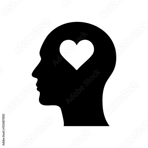 Minimalist human head icon featuring a heart shape to symbolize empathy or emotional intelligence.


