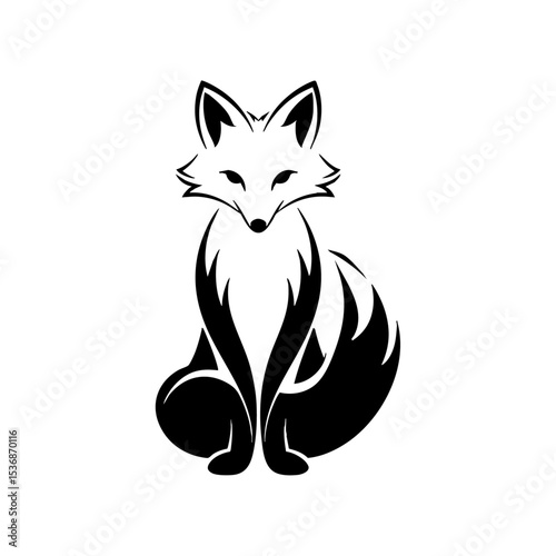 Elegant vector logo of a stylized fox sitting with curled tail in black silhouette.


