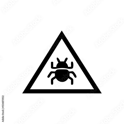 Vector warning icon of malware bug inside triangle symbol for cybersecurity threats.


