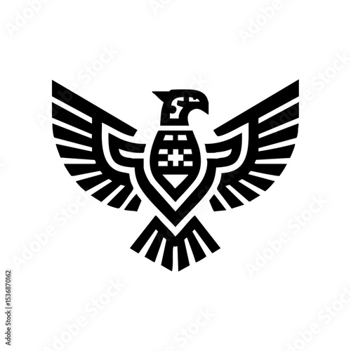 Bold tribal thunderbird icon in Native American style. Mythical bird symbol representing power and protection



