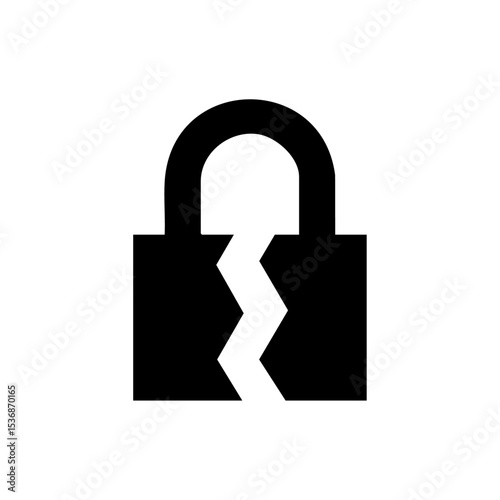 Minimalist vector icon of a broken padlock symbolizing data breach or security failure.

