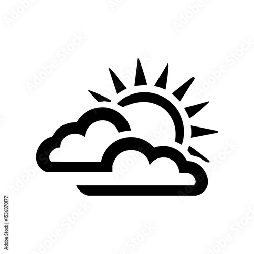 Vector illustration of a partly cloudy weather icon with a shining sun peeking behind clouds.


