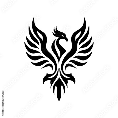 Stylized rising phoenix icon for logos, tattoos, or spiritual themes.
