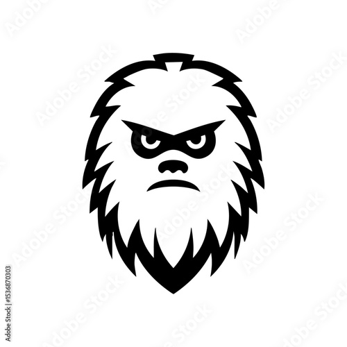 Minimalist vector logo of a yeti face with angry expression and thick fur. Ideal for winter sports, cryptid branding, or adventure gear




