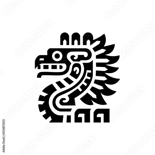 Traditional Aztec-style vector of a feathered serpent in bold tribal design.

