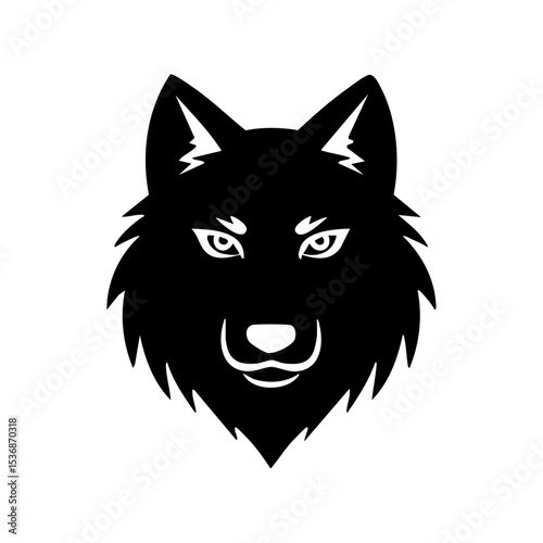 Minimalist vector logo of a wolf head in black on white with sharp gaze. Suitable for outdoor brands, sports teams, or tactical gear logos



