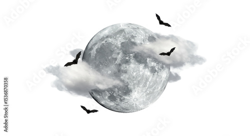 Isolated Spooky Full Moon with Bats