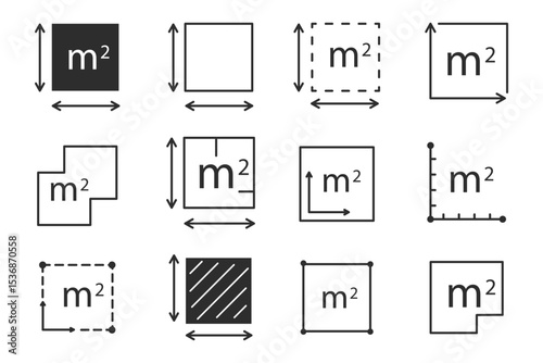 Square meter icon line quantity area, m2 measuring area sign symbol. Simple territory measurement. Flat area square meter.
