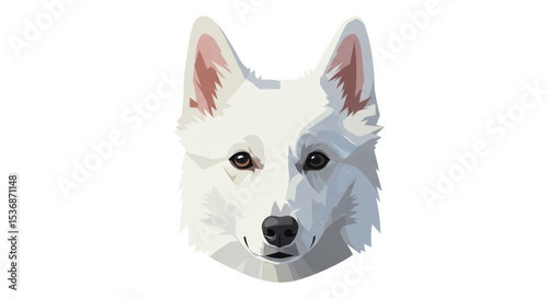 Isolated Stylized White Dog Portrait