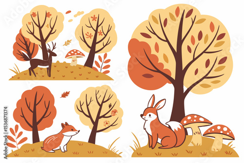 autumn trees set