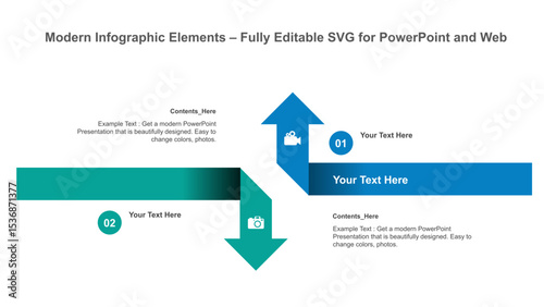 Two-Step Vertical Arrow Infographic Template for PowerPoint. Fully editable vector SVG file compatible with PowerPoint, Illustrator, and most vector-based applications.
