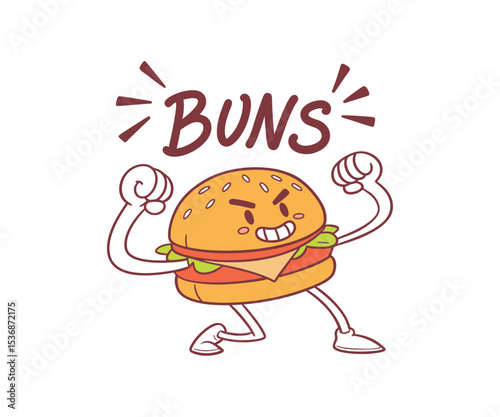 Cartoon Illustration of a Burger with Arms and Legs on a White Background for Food Related Designs and Fun