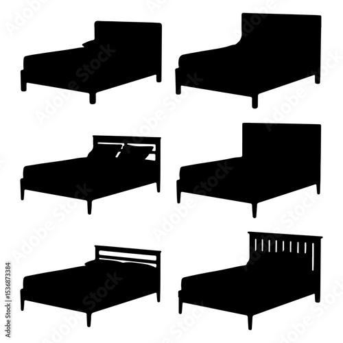 Set of  bed silhouette different style  isolated on white background and furniture 