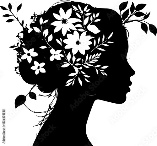 silhouette of a woman with flowers