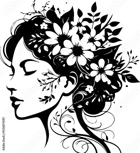 silhouette of a woman with flowers