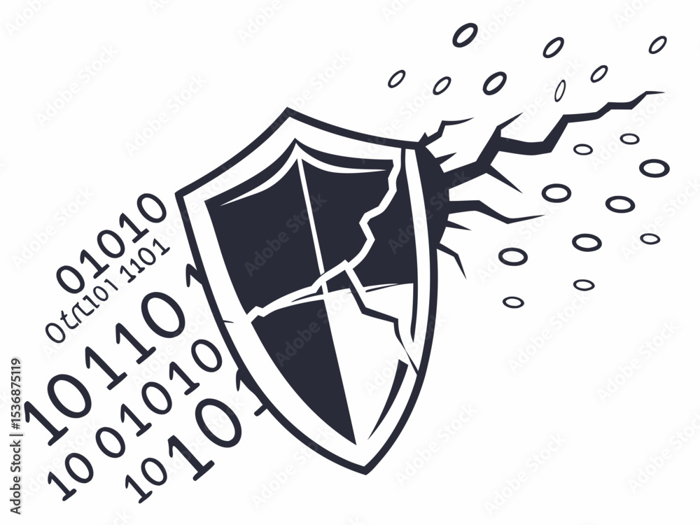 Stylish Silhouette Icon Of A Cracked Or Broken Shield Wit Vector