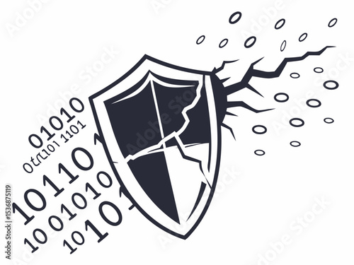 Stylish Silhouette Icon Of A Cracked Or Broken Shield Wit Vector
