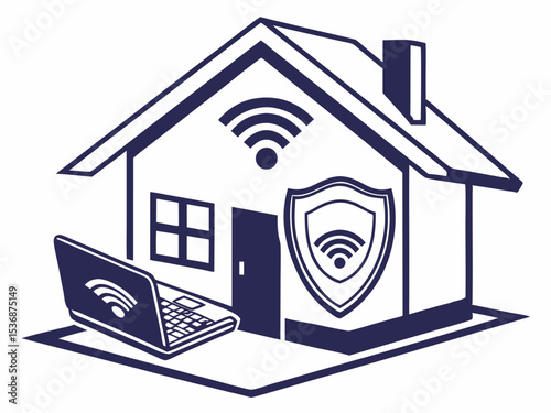 Stylish Silhouette Icon Of A House Containing A Laptop S Illustration