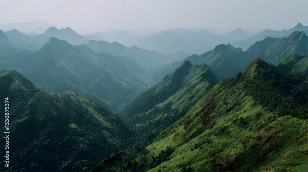 Naklejka premium Misty Green Mountains Landscape